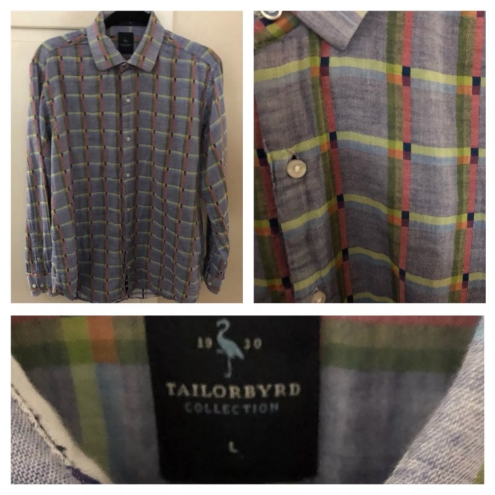 Men’s Tailorbyrd blue plaid button front shirt L